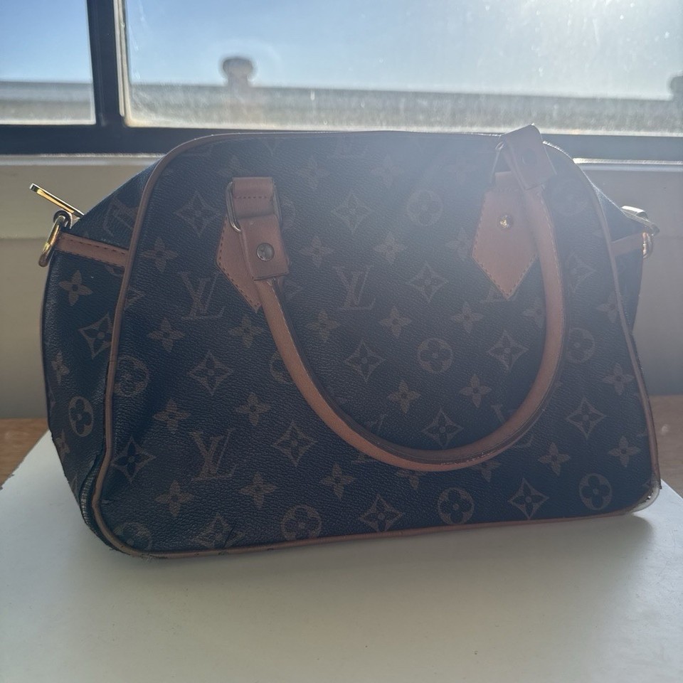 Louis Vuitton Monogram Canvas & Leather Top Handle Satchel Bag Brown Gold