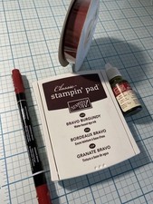 Stampin Up BRAVO BURGUNDY LOT Ink Pad Ink Refill, Ribbon, Stampin Marker LOWSHIP