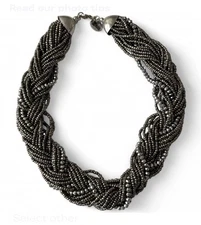 ZAD THICK CHUNKY BRAIDED METALLIC BEAD NECKLACE, 17.5" LONG