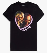 Chucky Tiffany Shirt Mens Medium Black Heart Graphic Bride of Chucky Tee Movie M