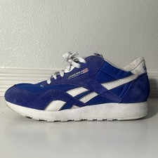 Vintage 90s Reebok Classic Nylon Blue White Mens Size 10 OG Retro Running Shoes