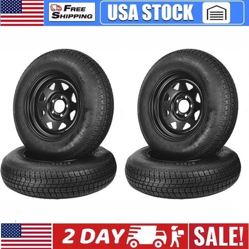 4pack Trailer Tires On 15" Rims ST205/75D15 6PR 5 Lug on 4.5" Utility and Boat