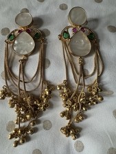 Kashmiri Long Dangle Jhumka Earrings/Ethnic Indian Traditional Jewelry White