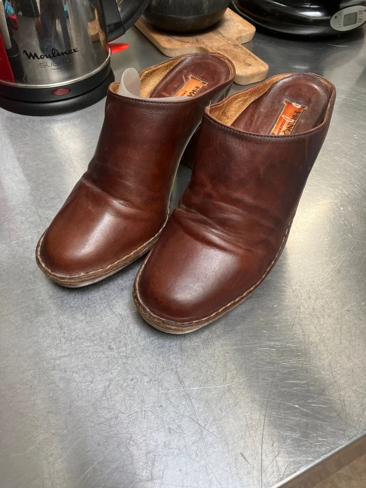 Mules / Sabots Vintage 70s François Villon Paris Cuir Marron Fait Main - T37 - Photo 1/4