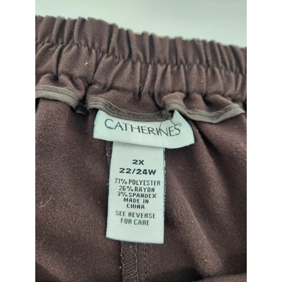 Calça Catherines Feminina 2X Marrom Elástica Cintura Casual Perna Reta - Imagem 3 de 4