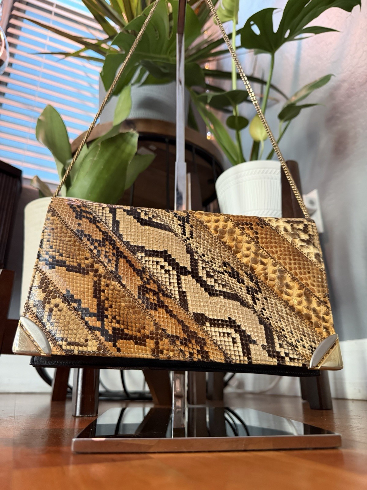 Throwback Clutch/Crossbody Python Skin 70s 80s Ba… - image 1