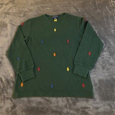 Polo Ralph Lauren Kids Green Long Sleeve All Over Pony Logo Shirt Youth Size 6