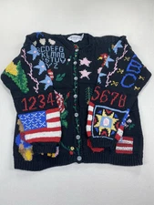 Vintage Eagle’s Eye Sweater Medium ABCs Bear School Duck Sheep Rose Cottagecore