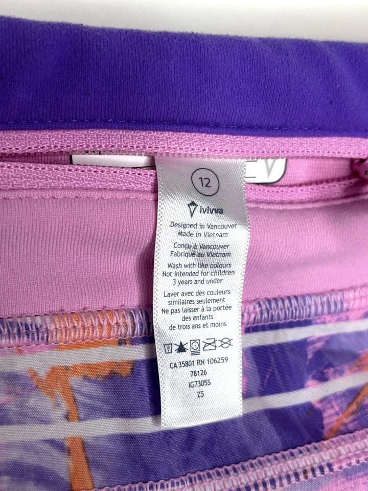 Ivivva by Lululemon Niñas 12 Pantalones Cortos Atléticos para Correr Rosa Púrpura Estampado de Rayas Foto 4 de 4