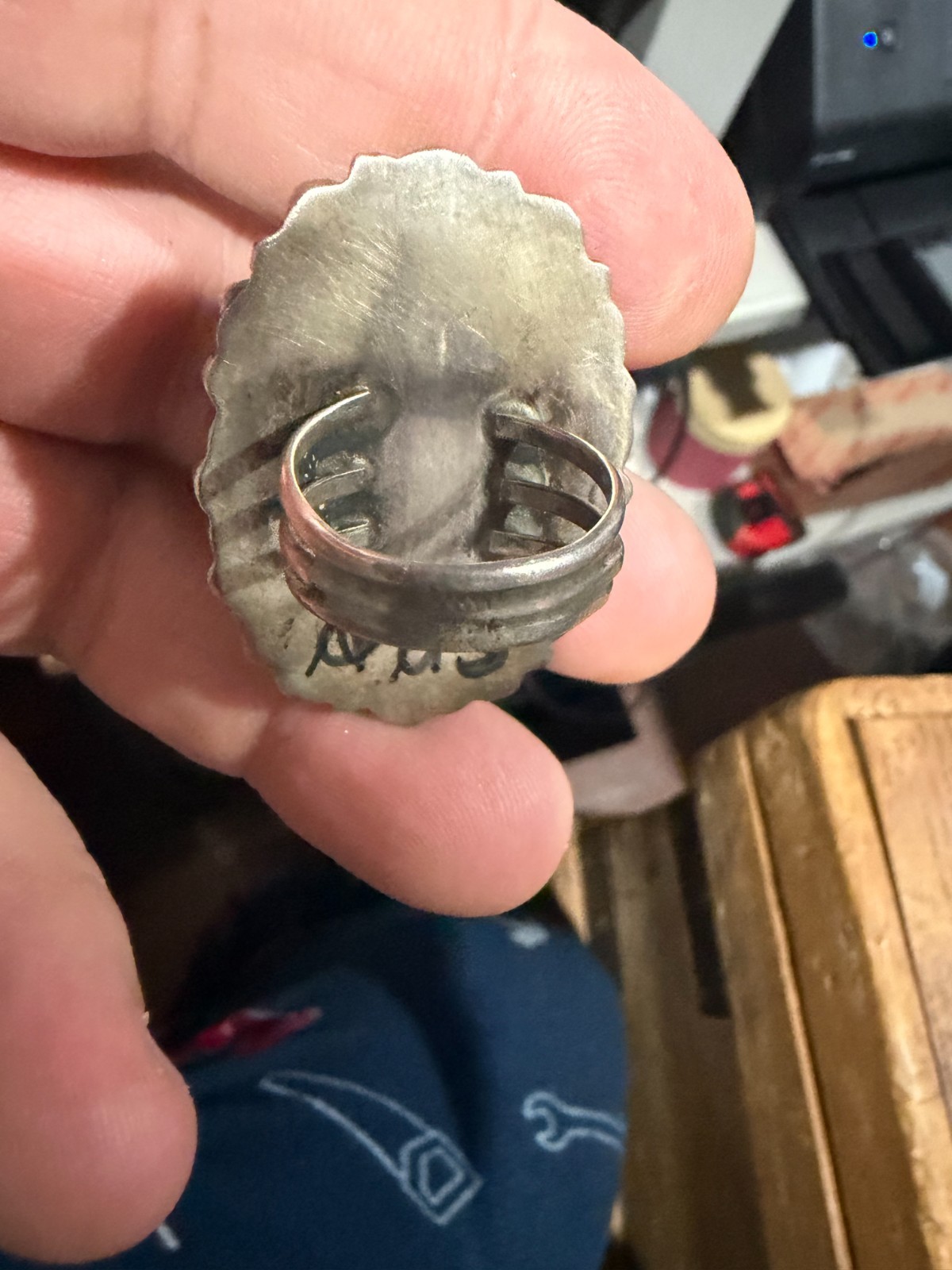 Old Pawn Turquoise Cluster Statement Ring Sterlin… - image 3