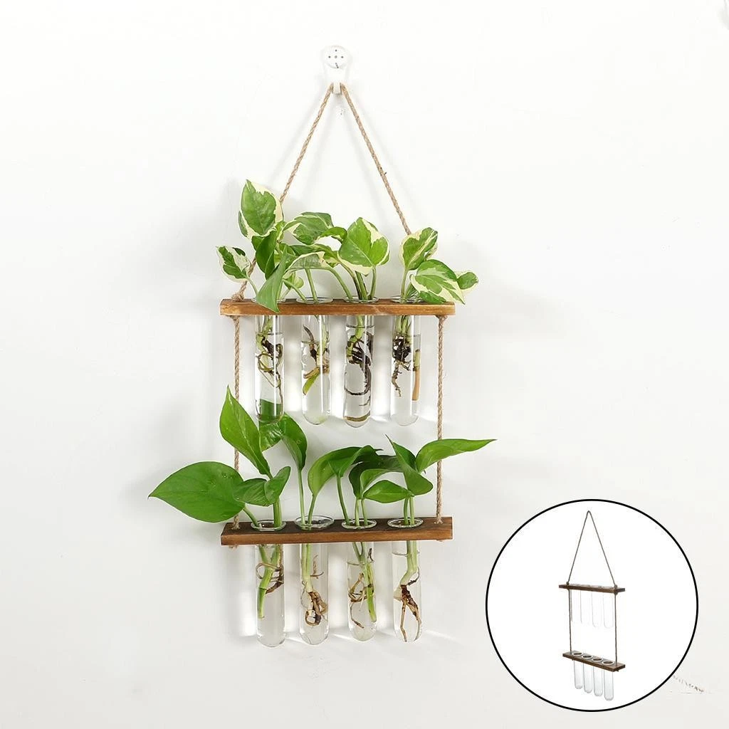 Wall Hanging Glass Planter Oblate Flower Vase for Hydroponics Plants, Rustic