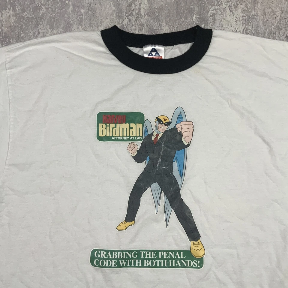Vintage Harvey Birdman Attorney At Law Shirt Mens XL White Adult Swim Ringer Tee - Image 2 of 4