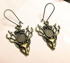 Deer Head Charm Earrings Wildlife Zoo Safari Elk Stag Antelope Lama Bronze