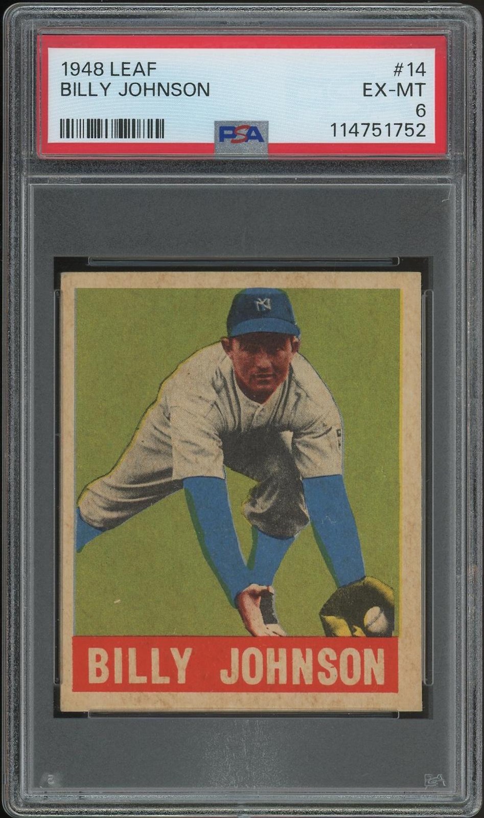 1948 Leaf Baseball #14 Billy Johnson Rookie PSA 6 (EX-MT)
