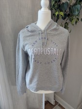 Aeropostale Womens M Medium Pullover Hoodie Gray Graphic Spellout Sweatshirt