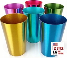 Reusable Aluminum Cups 15 oz Set of 6 - Retro Metal Glasses for Cold Multicolor
