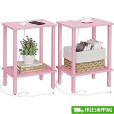 End Table W/ Charging Station 2 AC Outlets 2 USB Ports 2-Tier Storage Nightstand