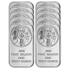 Lot of 10 - 1 Troy oz Buffalo .999 Fine Silver Bar Sealed