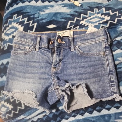 Abercrombie Kids Midi Short Denim Cut-Off Girls Blue Size 8 Frayed Hem Pockets