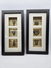 Set 2 Vintage Chinese Objects in Shadow Box Wall Decor - Calligraphy Beautiful!