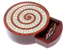 Spiral 2-Track Cribbage Board with Drawer Peg & Card Storage Bloodwood Maple