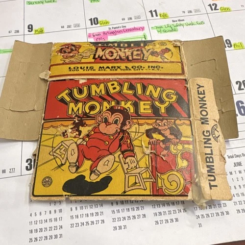 Marx Vintage Wind-up Tumbling Monkey Toy Box for Ages 8-11 Years
