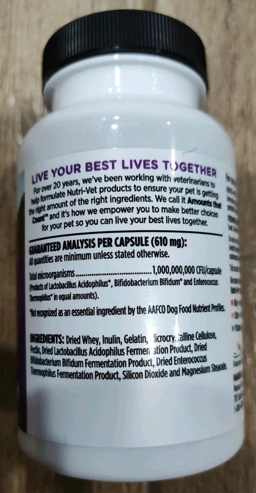 Nutri-Vet Probiotics Capsules for Dogs Supports Digestive Health, 60 Count - Image 2 of 3