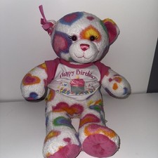 Build A Bear Multicolor Rainbow Heart 18" Plush Bear Happy Birthday Shirt E5