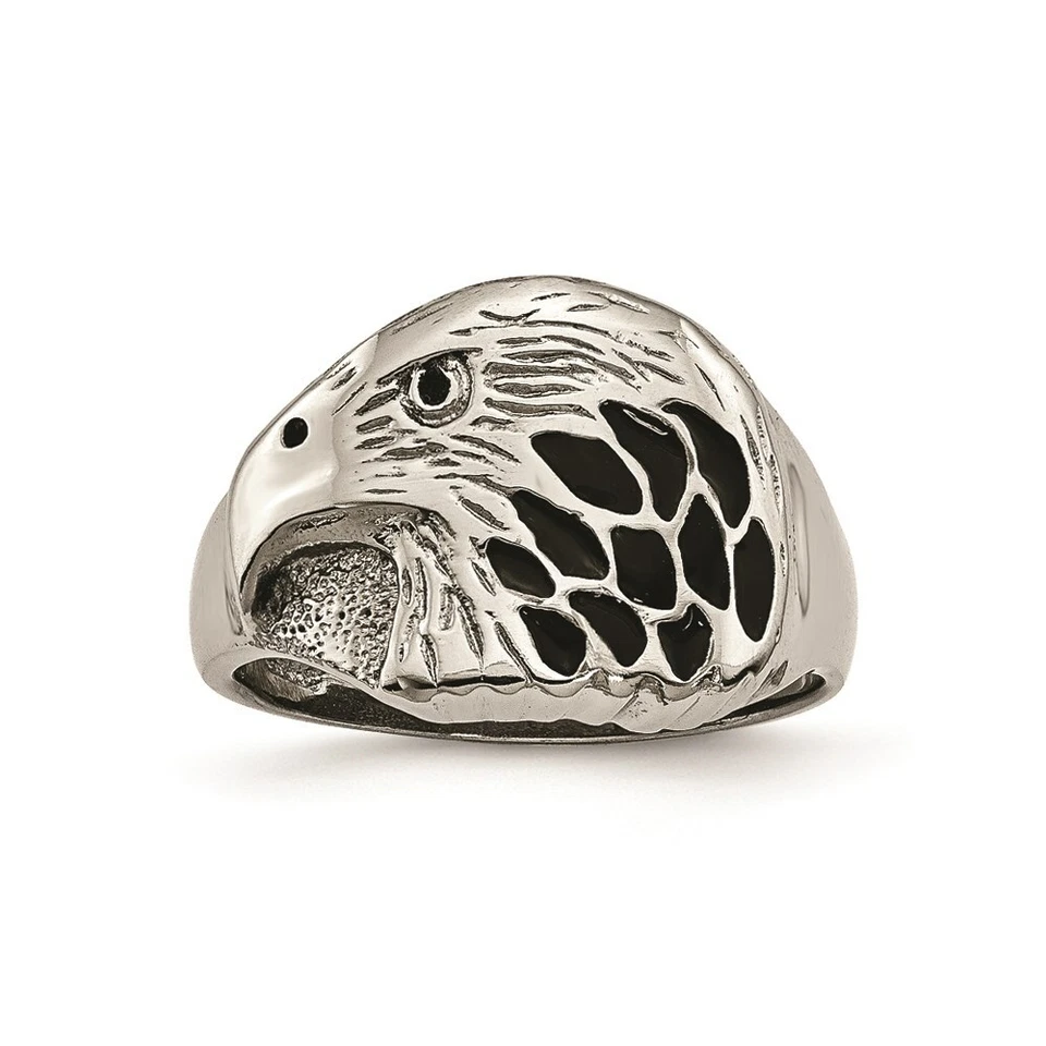 Anillo de águila esmaltada negra pulida de acero inoxidable