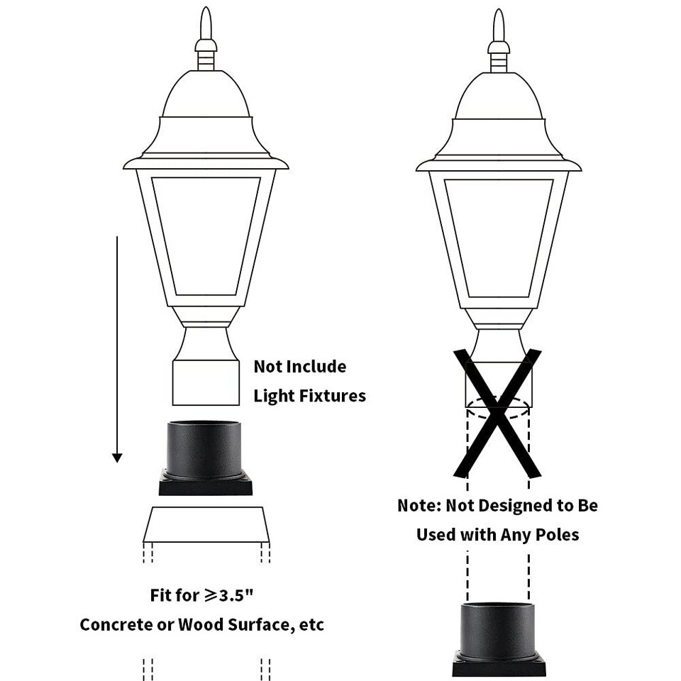 Pier Mount Adapter,Post Light Base for 3" Post Light Fixtures,Parts