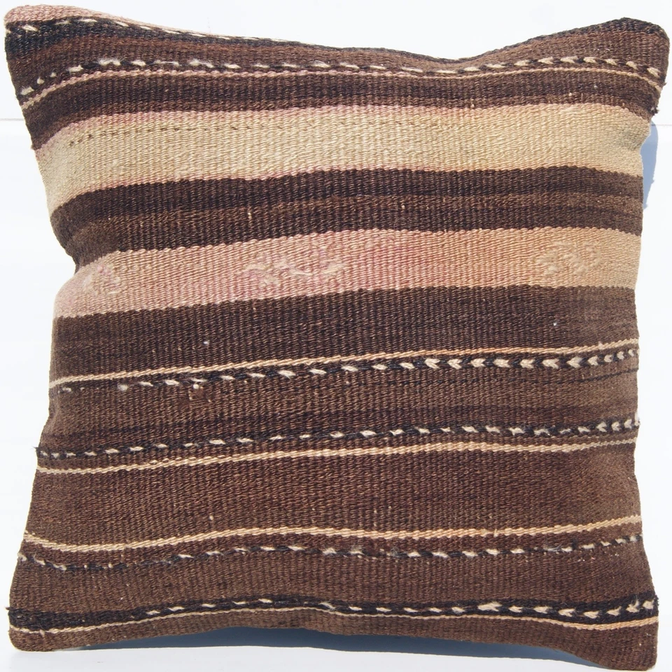 FUNDAS DE ALMOHADA KILIM TEJIDAS A MANO 16"X16" CUADRADAS LANA TURCA Foto 4 de 4