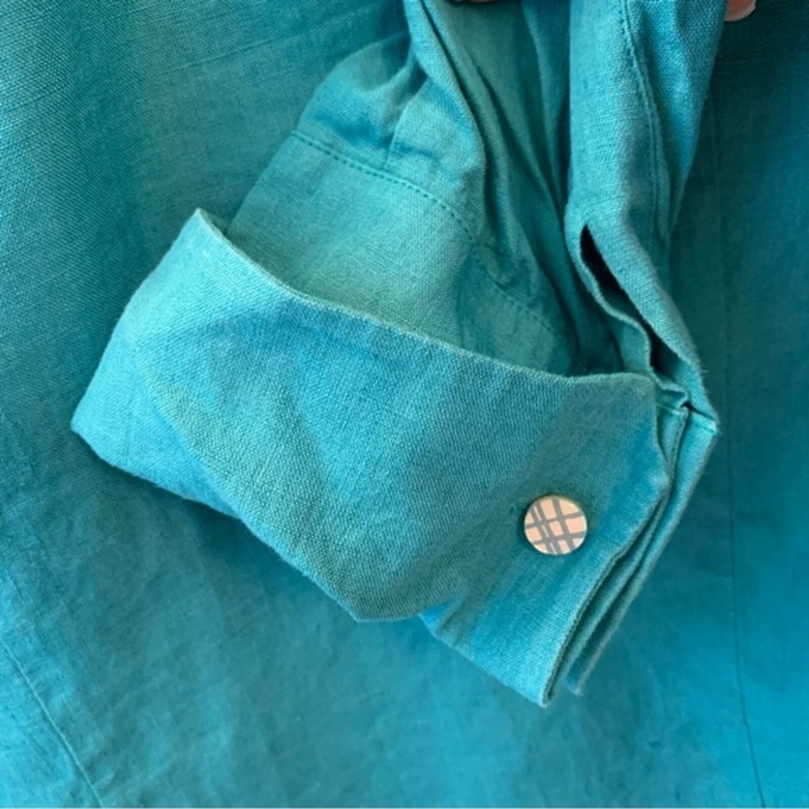 Max Mara Women's Puro Lino Blue Linen Collared Button… - Gem