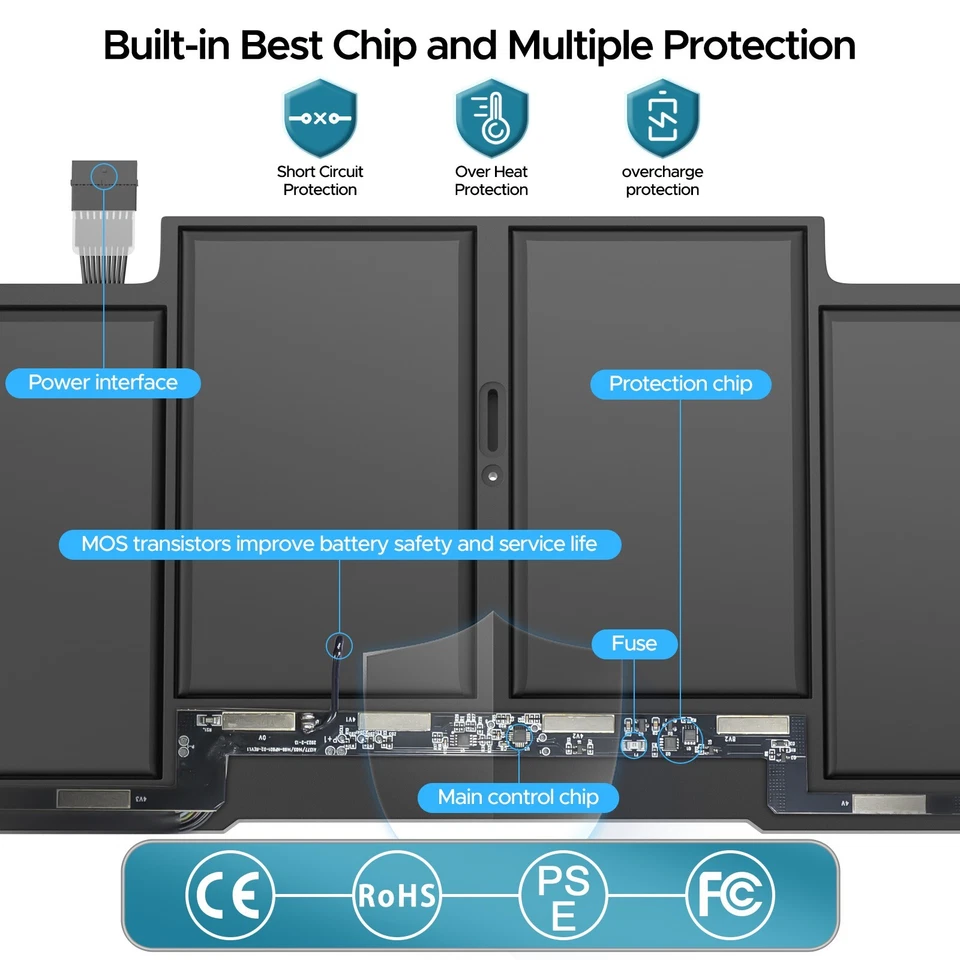 Batería de alta capacidad de 7200 mAh para MacBook Air Batería para A1405, A1466, A1369 Foto 3 de 4