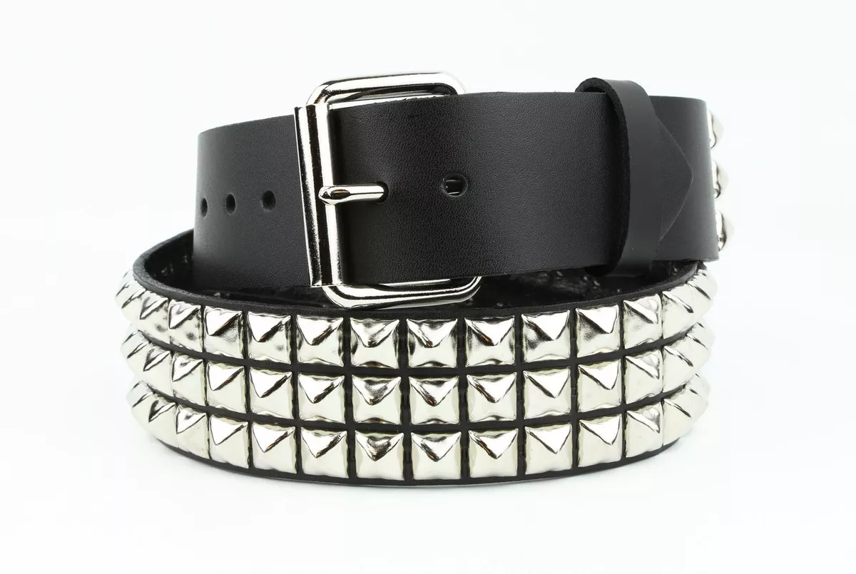 3 Row Pyramid Stud Belt - Real Leather Made in the USA