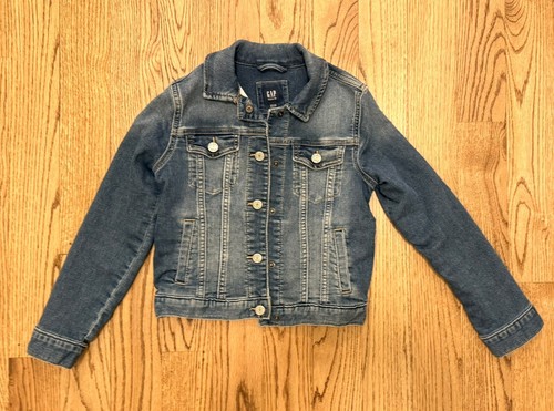 Gap Kids Denim Blue Distressed Jean Jacket Girl's Size M (8) - Snap Closure - Picture 2 of 4
