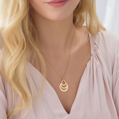 name necklace engraved drop shaped family necklace