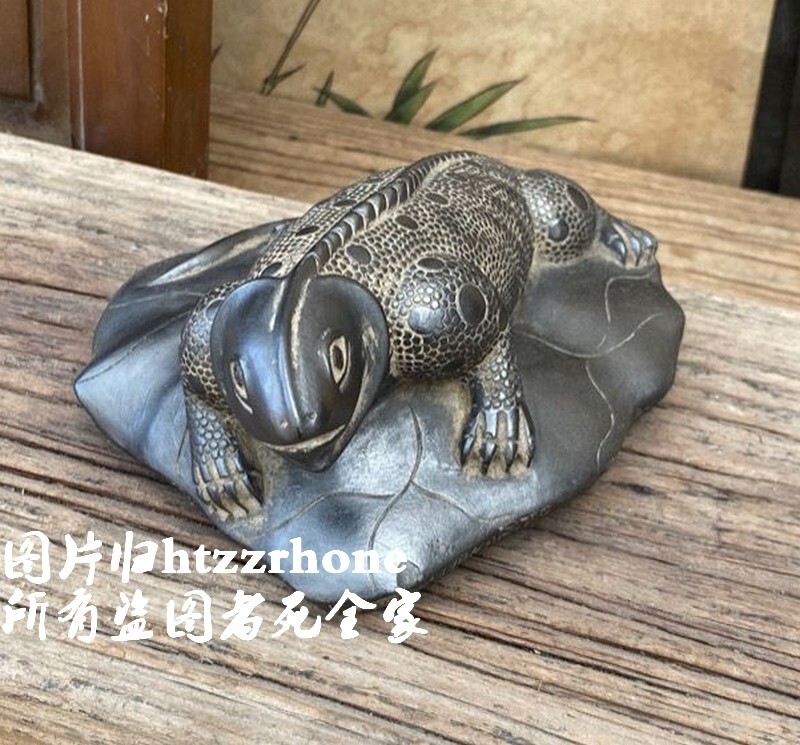 Chinese Old Stone Carved Lizard Statue Home Office Animal Decor
