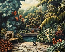 Victorian garden with a Pug oil Painting 8x10 Print 