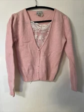 VTG  Andrew St.John Medium Sweater Womens Pink Knit Lam Wool Blend Laced