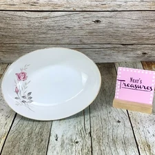 Camelot AMERICAN ROSE 1655 Pink Floral Gray Leaves Oval 12.5" Serving Bowl 