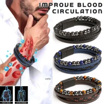 Men's Multilayer Braid Leather Bracelet Magnetic Therapy Arthritis Pain Relief