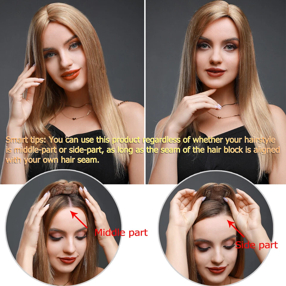 Topper Hairpieces Top Wiglet Women's Toupee Clip In 100% Real Human Hair Silk US - Image 4 of 4