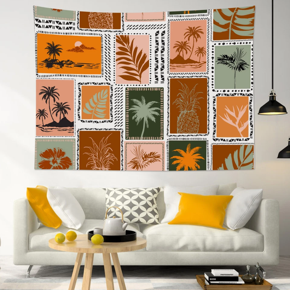 Tapiz de palmera de planta tropical con retazos a cuadros para dormitorio sala dormitorio dormitorio Foto 4 de 4