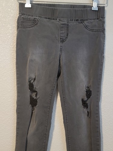 Cat & Jack Pull on Jeans Girls Size 12 Distressed Jegging stretch Denim Black - Picture 2 of 11