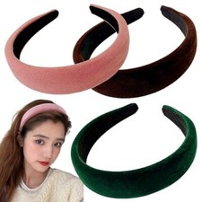 3Pcs Velvet Padded Headband Vintage Solid Color Hair Band Fashion and