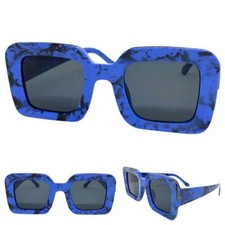 Classy Elegant Retro Hip Hop Rapper SUN GLASSES Large Square Blue Marble Frame