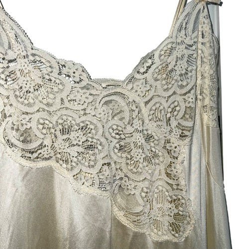 Vintage Lily of France Elfenbein Satin & Spitze Nachthemd Spaghetti Riemen groß - Bild 3 von 10