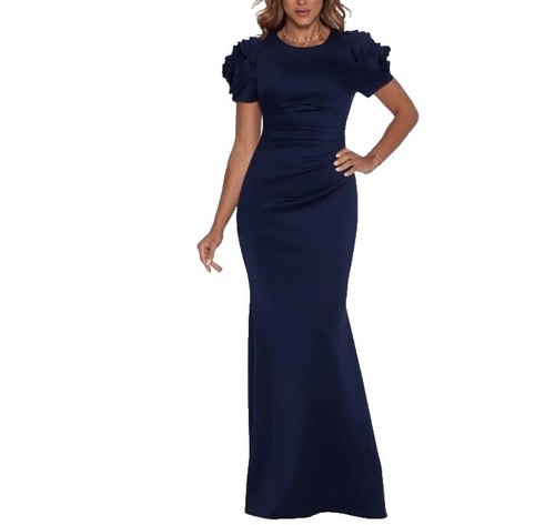 xscape beaded cocktail dress Xscape Petite Short Sleeve Dress - Navy main image 1