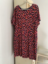 Lands End Ponte Sheath Dress Navy Red Floral With Pockets Size 26W