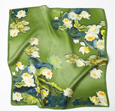 100 Silk 20" small Square Scarf Women neckerchief floral green yellow WY102